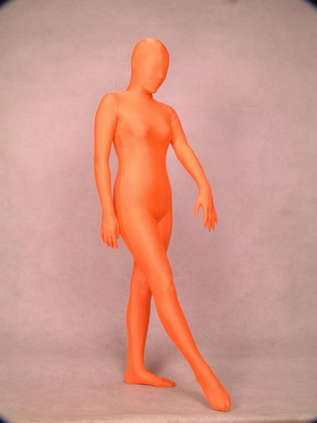 Unisex Organge Unicolor Lycra Spandex Zentai Full Body Suit